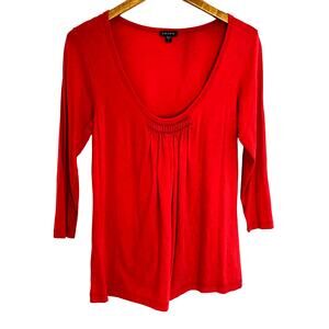 Lilla P - Coral Round Neck Smocked Front Detail 3/4 Slv Top - Large